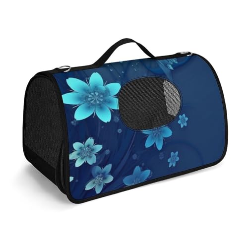 Hundetragetasche mit weichen Seiten, tragbare Haustier-Reisetasche, blau, Mini-Blumen-Wirbel-Druck, Haustiertasche, faltbare Hundehandtasche für Outdoor, Reisen, Camping von LFDSPYJE