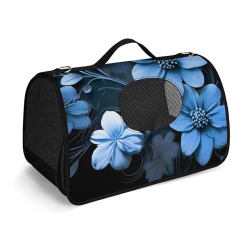 Hundetragetasche mit weichen Seiten, tragbare Haustier-Reisetasche, blaue Blumen, bedruckte Haustiertasche, faltbare Hundehandtasche für Outdoor, Reisen, Camping von LFDSPYJE