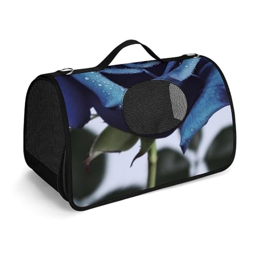 Hundetragetasche mit weichen Seiten, tragbare Haustier-Reisetasche, blaue Rosenblüten, bedruckte Haustiertasche, faltbare Hundehandtasche für Outdoor, Reisen, Camping von LFDSPYJE