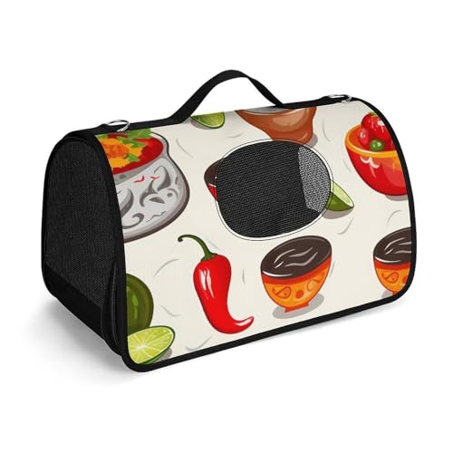 Hundetragetasche mit weichen Seiten, tragbare Haustier-Reisetasche, mexikanische Salsa-Symbole, bedruckte Haustiertasche, faltbare Hundehandtasche für Outdoor, Reisen, Camping von LFDSPYJE