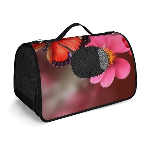 Hundetragetasche mit weichen Seiten, tragbare Haustier-Reisetasche, rote Blume und Schmetterling, bedruckte Haustiertasche, faltbare Hundehandtasche für Outdoor, Reisen, Camping von LFDSPYJE