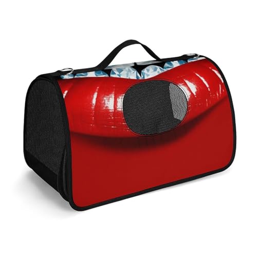 Hundetragetasche mit weichen Seiten, tragbare Haustier-Reisetasche, rote Lippen, mit Diamant-Druck, Haustiertasche, faltbare Hundehandtasche für Outdoor, Reisen, Camping von LFDSPYJE