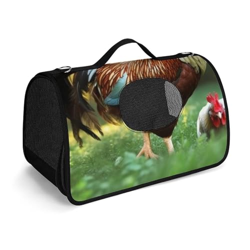 Hundetragetasche mit weichen Seiten, tragbare Haustier-Reisetasche, schöner Hahn, Henne, bedruckte Haustiertasche, faltbare Hundehandtasche für Outdoor, Reisen, Camping von LFDSPYJE