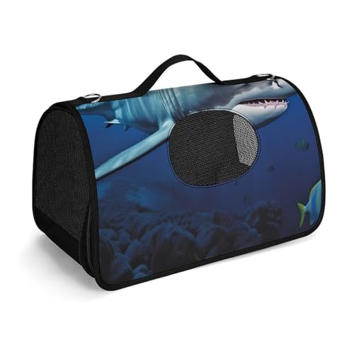 Hundetragetasche mit weichen Seiten, tragbare Haustier-Reisetasche, toller weißer Fisch, bedruckte Haustiertasche, faltbare Hundehandtasche für Outdoor, Reisen, Camping von LFDSPYJE