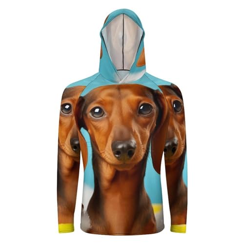 Sonnenschutz-Shirt, langärmelig, mit Kapuze, Dackel, Hund, leicht, Rashguard, schnell trocknend, Sonnenshirt für Outdoor, Dackel, Größe S von LFDSPYJE