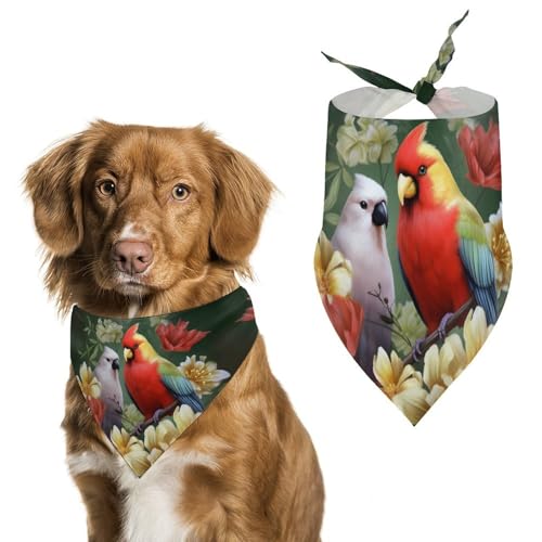 Halstuch für Hunde und Hunde, Motiv: Vogel mit Blumen, waschbar, bedruckt, Dreieck, Halstuch für Hunde oder Katzen von LFDSYEOQ