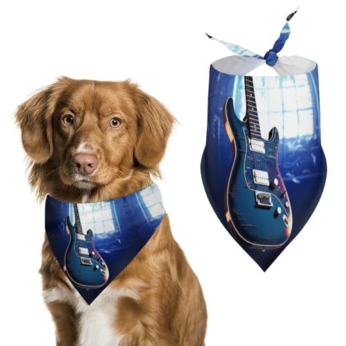 Hundehalstuch, Motiv: blaue Gitarre, waschbar, bedruckt, Dreieck, Halstuch für Hunde oder Katzen von LFDSYEOQ