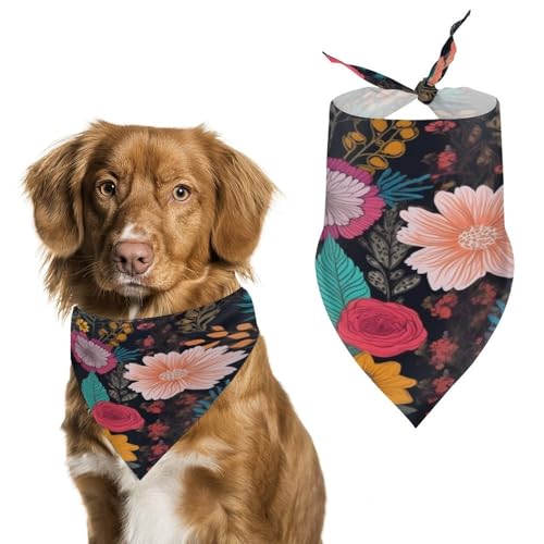 Hundehalstuch, bunt, Boho-Blumenmuster, waschbar, bedruckt, Lätzchen, Zubehör, Dreieckstuch für Hunde oder Katzen von LFDSYEOQ