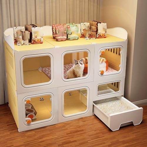 Cat Kennels Stable Cat Houses for Indoor Cats Made of Resin, Cat Cages Indoor Large with Open Storage Yellow+white 106 * 46.5 * 81cm von LGSMOUR