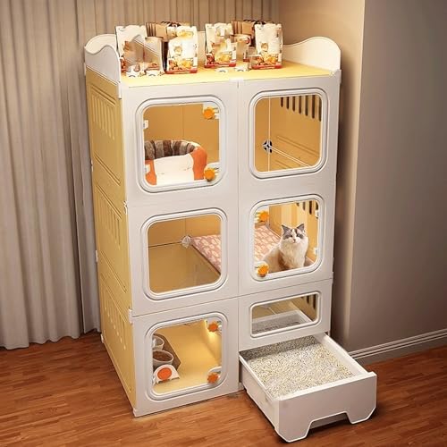 Cat Kennels Stable Cat Houses for Indoor Cats Made of Resin, Cat Cages Indoor Large with Open Storage Yellow+white 71 * 46.5 * 116cm von LGSMOUR