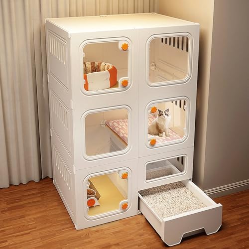 Indoor Cat Cages Durable Cat Cages Indoor Made of Resin, Cat Houses for Indoor Cats Cage Easy to Install 71 * 46.5 * 106cm 2 Colors(White) von LGSMOUR