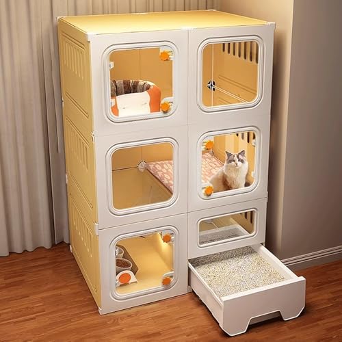 Indoor Cat Cages Durable Cat Cages Indoor Made of Resin, Cat Houses for Indoor Cats Cage Easy to Install 71 * 46.5 * 106cm 2 Colors(Yellow+white) von LGSMOUR