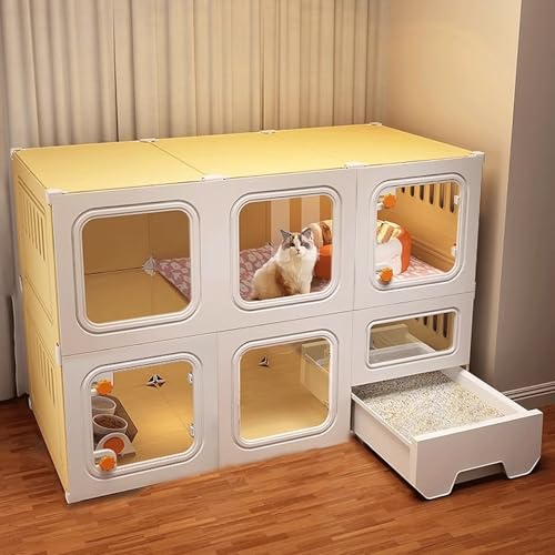 Indoor Cat Cages Durable Cat Cages Indoor Made of Resin, Cat Houses for Indoor Cats Cage Easy to Install Gelb+Weiß 106 * 46.5 * 71cm von LGSMOUR