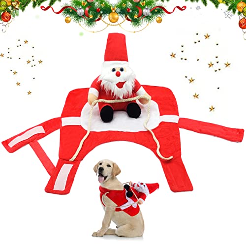 Hundekostüm Weihnachten, Hunde Weihnachtskostüm, Weihnachtsmann Hundebekleidung, Santa Outfit für Hund Katze, Haustier Kleidung mit Santa Claus Reiten auf Haustier(XL) von LGZIN