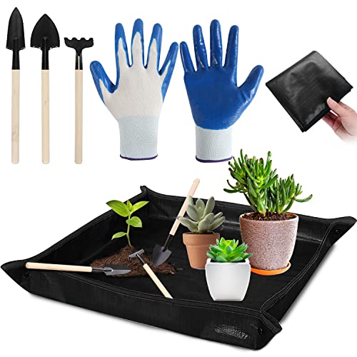 LGZIN wasserdichte Gartenmatte, Pflanzunterlage, Gartenarbeitsmatte, Faltbar Pflanzmatte, Umtopfen Pflanzmatte, mit 3pcs Gartengeräte, 1 Paar Handschuhe, für Umtopf, Sukkulenten, Sämling (Schwarz) von LGZIN