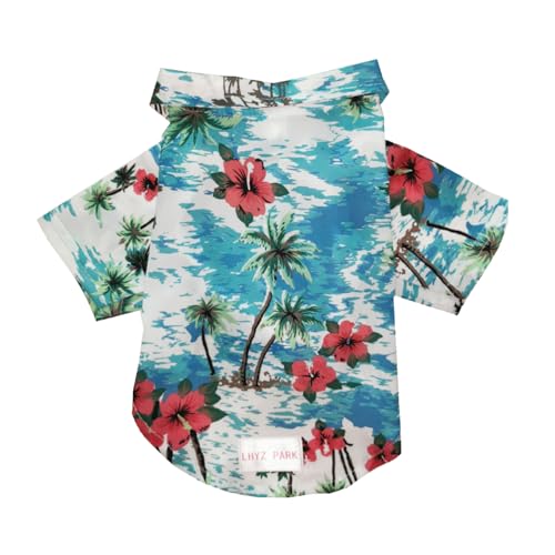 LHYZ PARK Hawaiianischer Strand-Print Haustier Hund Katze T-Shirts niedlich für kleine bis mittelgroße Hunde Katzen Cool Sommer Weste Camp Shirt Kleidung (2XL, Meer und Blume) von LHYZ PARK