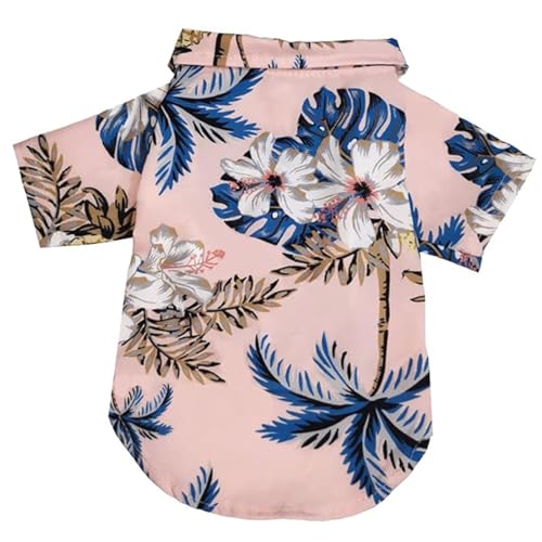 LHYZ PARK Hawaiianischer Strand-Print Haustier Hund Katze T-Shirts niedlich für kleine bis mittelgroße Hunde Katzen Cool Sommer Weste Camp Shirt Kleidung (2XL, Pink) von LHYZ PARK