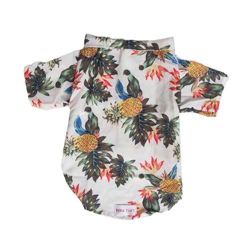 LHYZ PARK Hawaiianischer Strand-Print Haustier Hund Katze T-Shirts niedlich für kleine bis mittelgroße Hunde Katzen Cool Sommer Weste Camp Shirt Kleidung (L, weiße Ananas) von LHYZ PARK