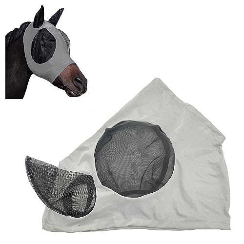 CHENNAN Riding Pferdefliegenmaske Horse Fly Mask Fliegenmaske Pferd Pferdefliegenmaske Weiches und Bequemes Material Einfaches Anlegen Für UV-Schutz, Schutz vor Stechmücken, Fliegen und Wanzen (grau) von CHENNAN