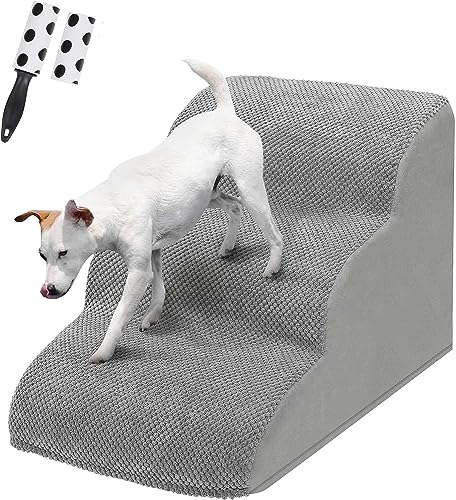 LIANTRAL Hundetreppe für Kleine Hunde, 3 Stufen Hundetreppe für Bett und Sofa aus Hochdichtem Schwamm, Katzentreppe Hunderampe mit Abnehmbarem, Waschbarem Bezug und Tierhaarentferner-Rolle, 40 cm Hoch von LIANTRAL