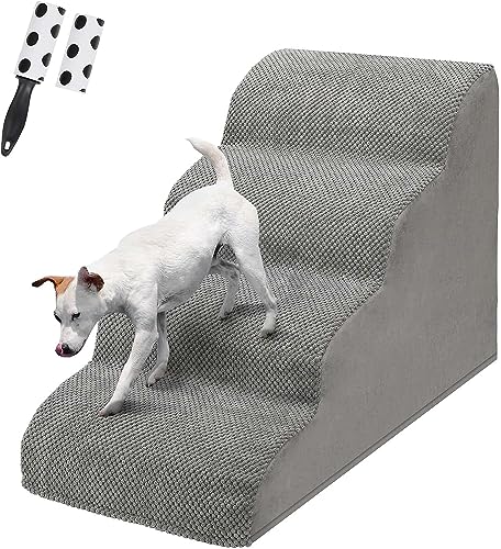 LIANTRAL Hundetreppe für Kleine Hunde, 4 Stufen Hundetreppe für Bett und Sofa aus Hochdichtem Schwamm, Katzentreppe Hunderampe mit Abnehmbarem, Waschbarem Bezug und Tierhaarentferner-Rolle, 50 cm Hoch von LIANTRAL