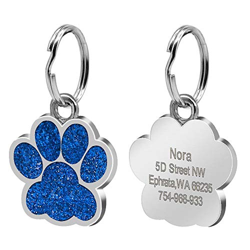 Hundemarke 2 stücke Anti verloren personalisierte Dog id Tag 6 Farben Fleck Stahl gravierte Hund Tags Dog paw drucken Hund zubehör mit 641 (Color : Blue, Size : Length 2.4 cm) von LIANYG