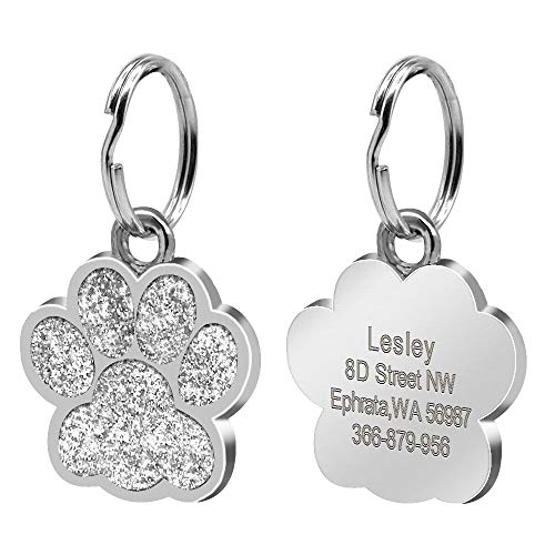 Hundemarke 2 stücke Anti verloren personalisierte Dog id Tag 6 Farben Fleck Stahl gravierte Hund Tags Dog paw drucken Hund zubehör mit 641 (Color : Silver, Size : Length 2.4 cm) von LIANYG