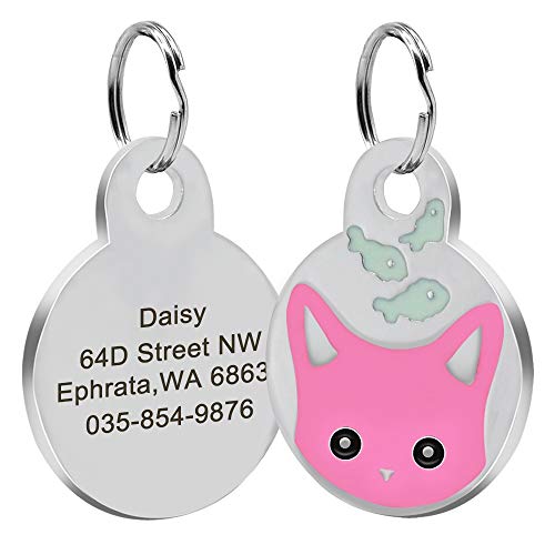 LIANYG Hundemarke 2 Stücke Personalisierte Runde Hund Tag Benutzerdefinierte Katze Gravierte Name Tags Edelstahl Niedliche Katze Face Id Tags Für Kleines Mittleres Haustier Anti-verloren 641 von LIANYG