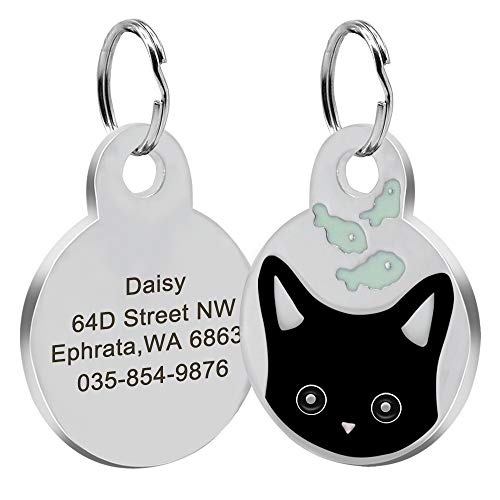 LIANYG Hundemarke 2 Stücke Personalisierte Runde Hund Tag Benutzerdefinierte Katze Gravierte Name Tags Edelstahl Niedliche Katze Face Id Tags Für Kleines Mittleres Haustier Anti-verloren 641 von LIANYG