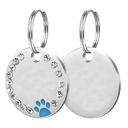 LIANYG Hundemarke 2 stücke Anti-Lost Pet Hundetikettenkragen ohne personalisierte gravierte Welpenkatze ID-Tag-Edelstahl-Typenschild für Hunde 641 (Color : Blue paw blank) von LIANYG