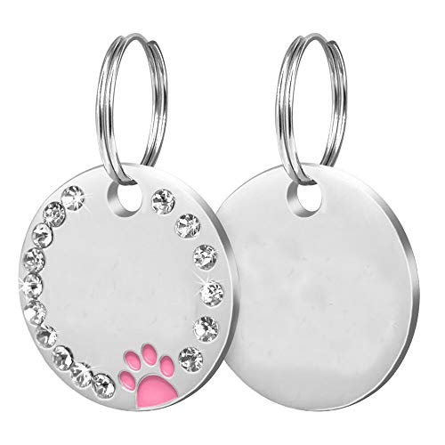 LIANYG Hundemarke 2 stücke Anti-Lost Pet Hundetikettenkragen ohne personalisierte gravierte Welpenkatze ID-Tag-Edelstahl-Typenschild für Hunde 641 (Color : Pink paw blank) von LIANYG