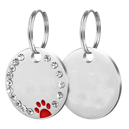 LIANYG Hundemarke 2 stücke Anti-Lost Pet Hundetikettenkragen ohne personalisierte gravierte Welpenkatze ID-Tag-Edelstahl-Typenschild für Hunde 641 (Color : Red paw blank) von LIANYG