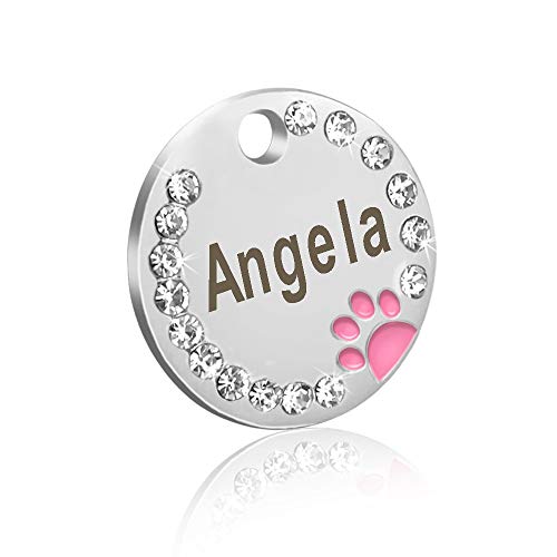 LIANYG Hundemarke 2 stücke Dog id Tag maßgeschneiderte gravierte Metall pet Tags klein großer Strass Hund Kragen zubehör personalisierte Name Tag Teller 641 (Color : Pink, Size : 2.6cm) von LIANYG