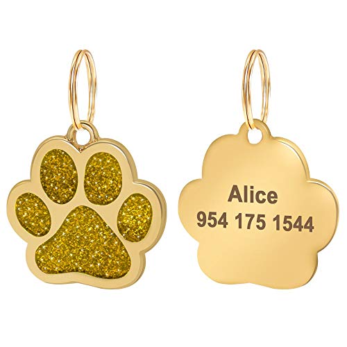 LIANYG Hundemarke 2 stücke Glitter Paw Custom Pet ID Tag Hundezubehör Goldene personalisierte gravierte Namensschild für kleine mittelgroße Hundekatze 641 (Color : Gold, Size : Width 2.5cm) von LIANYG
