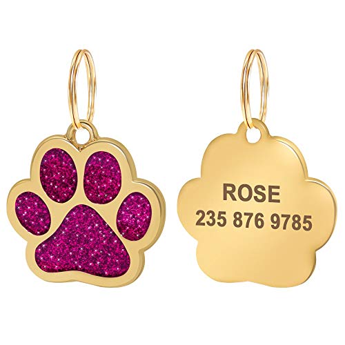 LIANYG Hundemarke 2 stücke Glitter Paw Custom Pet ID Tag Hundezubehör Goldene personalisierte gravierte Namensschild für kleine mittelgroße Hundekatze 641 (Color : Rose Red, Size : Width 2.5cm) von LIANYG