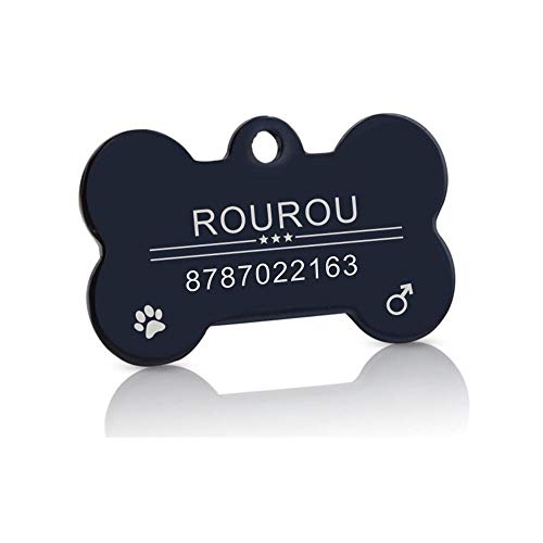 LIANYG Hundemarke 2 stücke Gravur Haustier ID Tag Edelstahl Hund Katze Name Tags Kragen Zubehör Anhänger, Silber Gold Rose Gold Schwarz 641 (Color : Bone Black, Size : Samll) von LIANYG