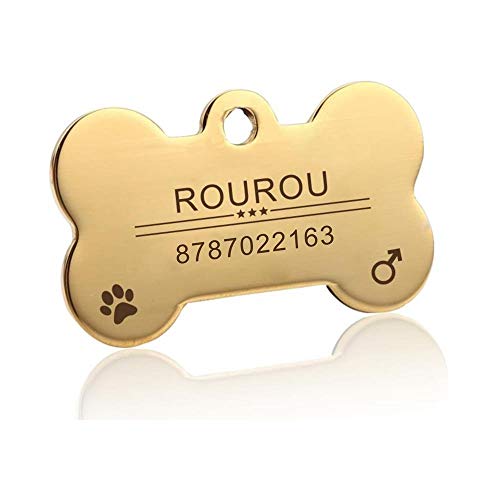 LIANYG Hundemarke 2 stücke Gravur Haustier ID Tag Edelstahl Hund Katze Name Tags Kragen Zubehör Anhänger, Silber Gold Rose Gold Schwarz 641 (Color : Bone Gold, Size : Samll) von LIANYG