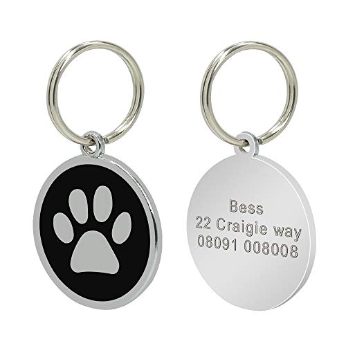 LIANYG Hundemarke 2 stücke Hundetikett graviert benutzerdefinierte Haustierhundkragenzubehör personalisierte Katze Welpen-ID-Tag-Edelstahl-Knochen-Paw-Namen-Tags Anti-Lost 641 von LIANYG