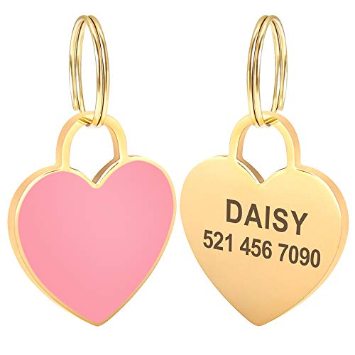 LIANYG Hundemarke 2 stücke benutzerdefinierte Herz Dog id Tag graviert kleine mittelgroße streichelameschild Edelstahl personalisierte Mode Gold Dog Tag Anti-verloren 641 (Color : Pink, Size : M) von LIANYG