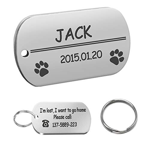 LIANYG Hundemarke 2 stücke personalisierte Dog id Tag Edelstahl maßgeschneiderte Dog Tags gravierte Haustiername Geburtstag Telefonnummer und Geschlecht mit Ring 641 (Color : Blue, Size : L) von LIANYG