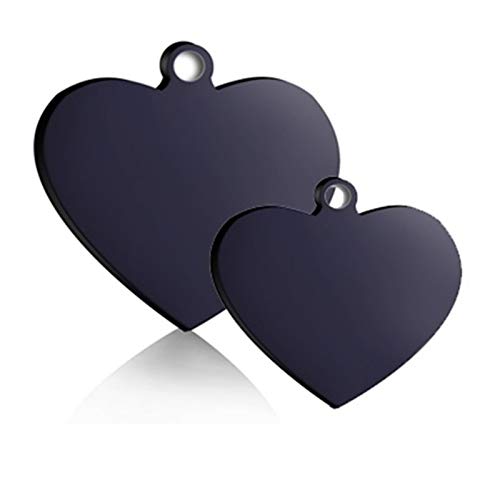 LIANYG Hundemarke 4 Teile/los ID Tag Set Pet Name Anhänger Gravur Edelstahl Pet Charme Key Anhänger Personalisierte Hundekatze Kragen Zubehör 641 (Color : Black Heart, Size : M) von LIANYG