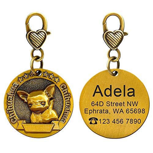 LIANYG Hundemarke Personalisierte Hunde-ID-Tag Hunde-Tags-Namensschild Anti-Lost-Gravur-Haustier-Anhänger für Halsband Halskette Kupfer plattiert 641 (Color : Chihuahua, Size : M) von LIANYG