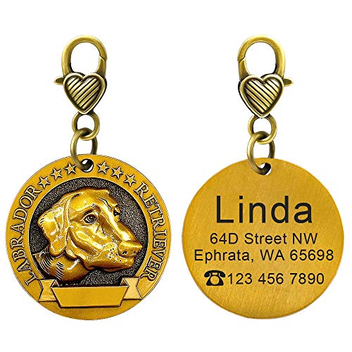 LIANYG Hundemarke Personalisierte Hunde-ID-Tag Hunde-Tags-Namensschild Anti-Lost-Gravur-Haustier-Anhänger für Halsband Halskette Kupfer plattiert 641 von LIANYG