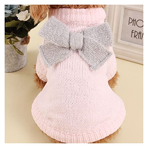 LIANYG Hundepullover Haustier Hund Katze Strickpullover Pullover mit großer Schleife Design Welpen Hoodie Winter Warme Kleidung Bekleidung Haustier Pullover (Farbe: Rosa, Größe: XS) von LIANYG