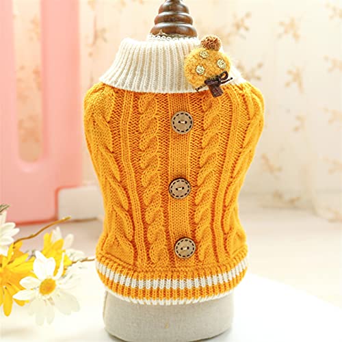 LIANYG Hundepullover Kleiner Hund Katze Gestriebener Pullover Hund Jumper mit Cartoon Design Welpen Hoodie Winter Warme Kleidung Kleidung Katzenpullover (Color : Yellow, Size : S) von LIANYG