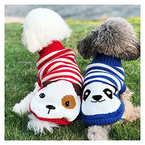 LIANYG Hundepullover Winter Cartoon Katze Hund Kleidung Warmer Pullover für kleine Yorkie Haustierkleidung Mantel Stricken Häkeltuch XS-3XL Haustierpullover (Farbe: Marineblau gestreift, Größe: XS) von LIANYG