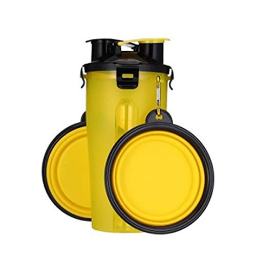 LIANYG Trinkflasche Hund 2 in 1Pet Wasser Flasche Dispenser Reise Tragbare Hund Katze Trinkende Reise Faltende Silikonschüssel Für Hund Katze Food Water Feeder Cup Hundetrinkflasche (Color : Yellow) von LIANYG