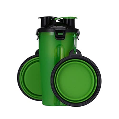 LIANYG Trinkflasche Hund 2 in 1Pet Wasser Flasche Dispenser Reise Tragbare Hund Katze Trinkende Reise Faltende Silikonschüssel Für Hund Katze Food Water Feeder Cup Hundetrinkflasche (Color : Green) von LIANYG