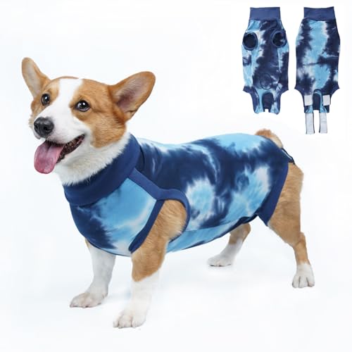 LIANZIMAU Hundebody Nach Op Kastration Rüde Body für Hunde Nach Op Body Hund Hündin Hunde-Einteiler Wundschutzanzüge für Hunde Chirugenanzug Pet Shirts Tie-Dye Blau XS von LIANZIMAU