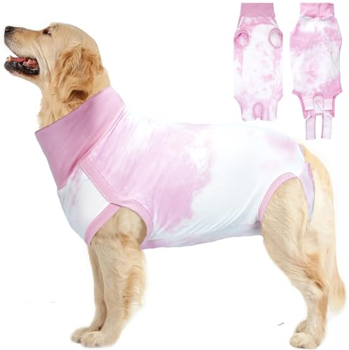 LIANZIMAU Hundebody Nach Op Kastration Rüde Body für Hunde Nach Op Body Hund Hündin Hunde-Einteiler Wundschutzanzüge für Hunde Chirugenanzug Pet Shirts Tie-Dye Rosa XL von LIANZIMAU